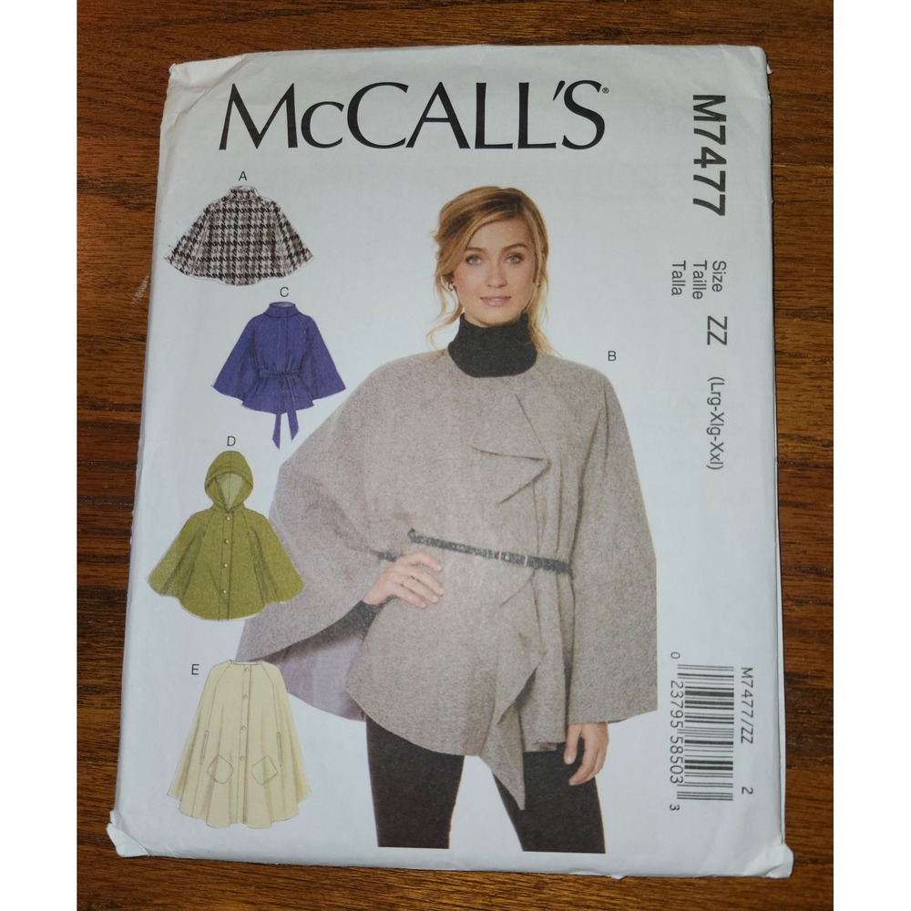 McCalls M7477 Misses Capes and Belt Sewing Pattern Size ZZ Lrg-Xlg-Xxl Uncut